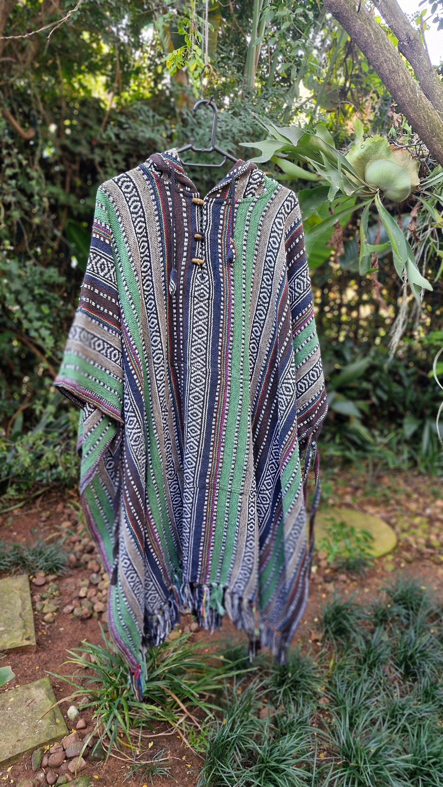 Long Hooded Cotton Poncho