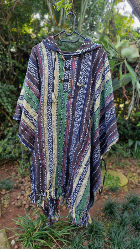 Long Hooded Cotton Poncho